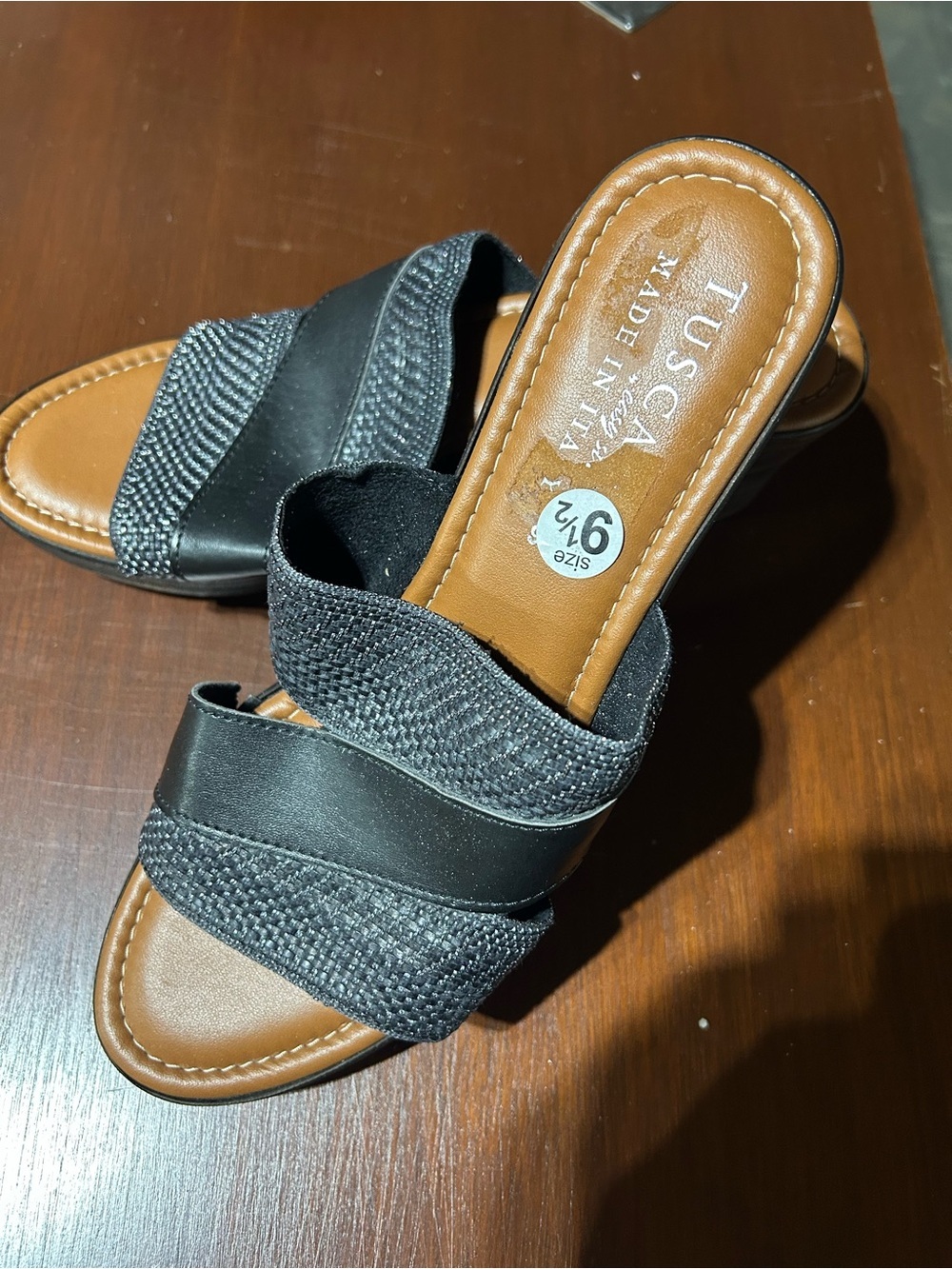 Tuscan Black Knit & Leather Slide Mules
